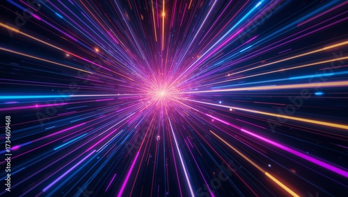 Stunning futuristic background with vibrant light trails in blue, pink, and gold offers a dynamic, modern feel for technology and innovation concepts