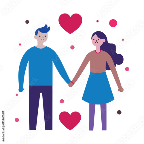 Couple holding hands with hearts and dots pink