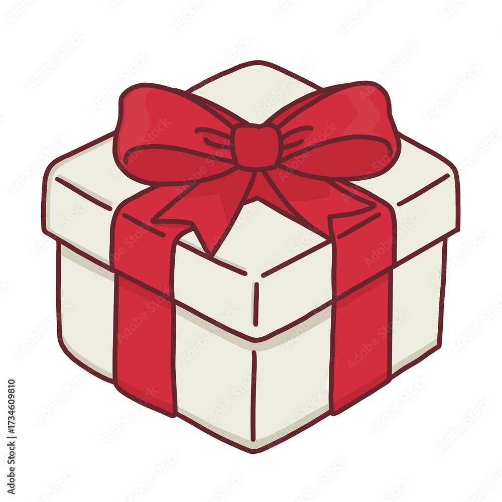 Obraz premium Cute Christmas Gift Box with Red Ribbon Bow Illustration