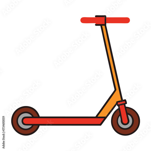 Orange and red scooter with brown wheels vector