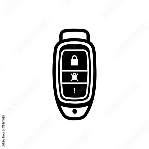 Car key fob with buttons for lock, trunk, and alarm, representing automotive technology, vehicle security, and modern convenience.