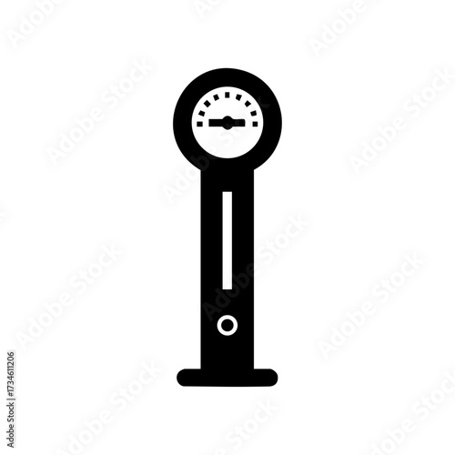 Simple black design of a parking meter, representing urban parking, time control, and city infrastructure.