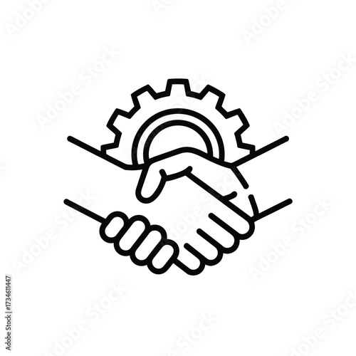 Business partnership and collaboration symbolized by handshake and gear