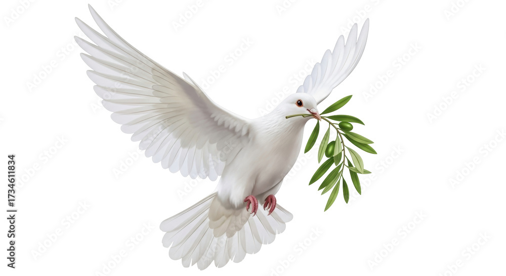 Obraz premium Isolated dove carrying olive branch is an international symbol of peace and new beginnings