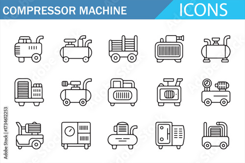 Pressure Gauge, Hose, Tank—Outline Icon Set