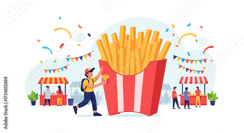 Joyful French Fries Festival: A Vibrant Illustration of Community and Delicious Food