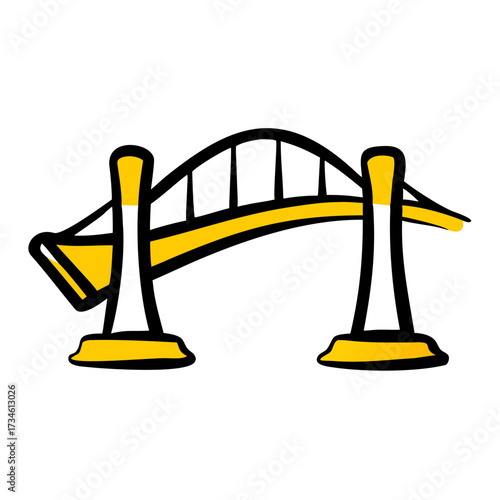 Cartoon style yellow bridge illustration with supporting piers  