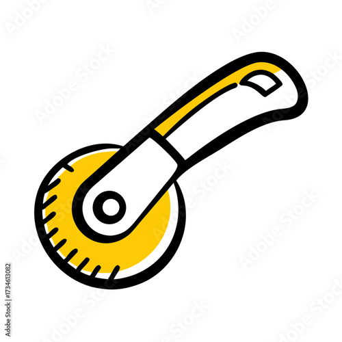 Pizza cutter with yellow handle in flat design style  