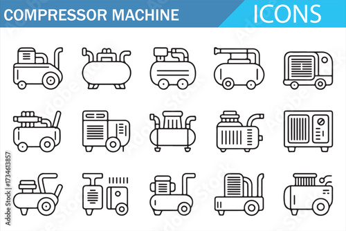Workshop Compressor Tools Thin Line Icons