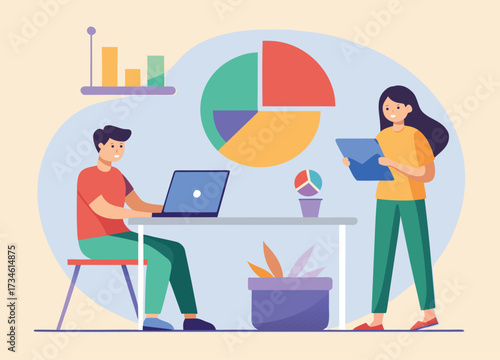 Adobe Illustrator Artwork of Flat Vector Illustration of Business Growth Discussion.