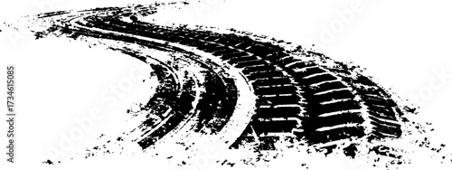 Vector black-and-white tire tracks and skid marks isolated white background. motocross, drifting, drag racing, and off-road vehicles, featuring grunge splatter and tread patterns for car.