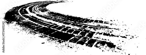 Vector black-and-white tire tracks and skid marks isolated white background. motocross, drifting, drag racing, and off-road vehicles, featuring grunge splatter and tread patterns for car.