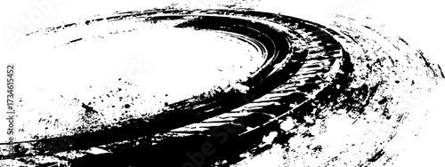 Vector black-and-white tire tracks and skid marks isolated white background. motocross, drifting, drag racing, and off-road vehicles, featuring grunge splatter and tread patterns for car.