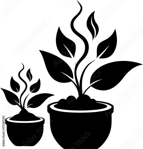 Steam rising from a pot in the shape of leaves silhouette  vector black , white background 