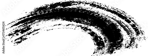 Vector black-and-white tire tracks and skid marks isolated white background. motocross, drifting, drag racing, and off-road vehicles, featuring grunge splatter and tread patterns for car.