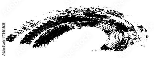Vector black-and-white tire tracks and skid marks isolated white background. motocross, drifting, drag racing, and off-road vehicles, featuring grunge splatter and tread patterns for car.