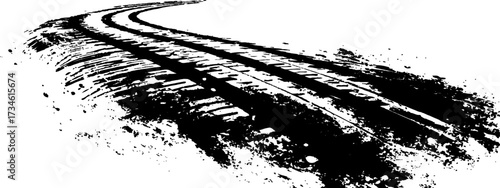 Vector black-and-white tire tracks and skid marks isolated white background. motocross, drifting, drag racing, and off-road vehicles, featuring grunge splatter and tread patterns for car.
