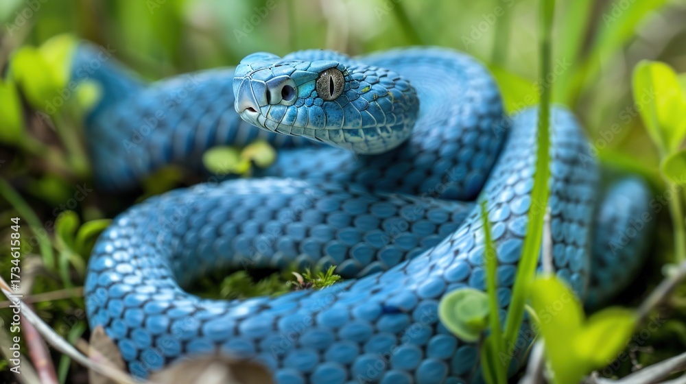 Fototapeta premium All You Need to Know About Blue Vipers – Habitat, Venom Potency, and Unique Blue Coloration for Reptile Enthusiasts