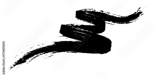 Single one black paint brush stroke isolated on white background. Smudged black mascara isolated on white background. Cosmetic product swatch. Paint brush stroke
