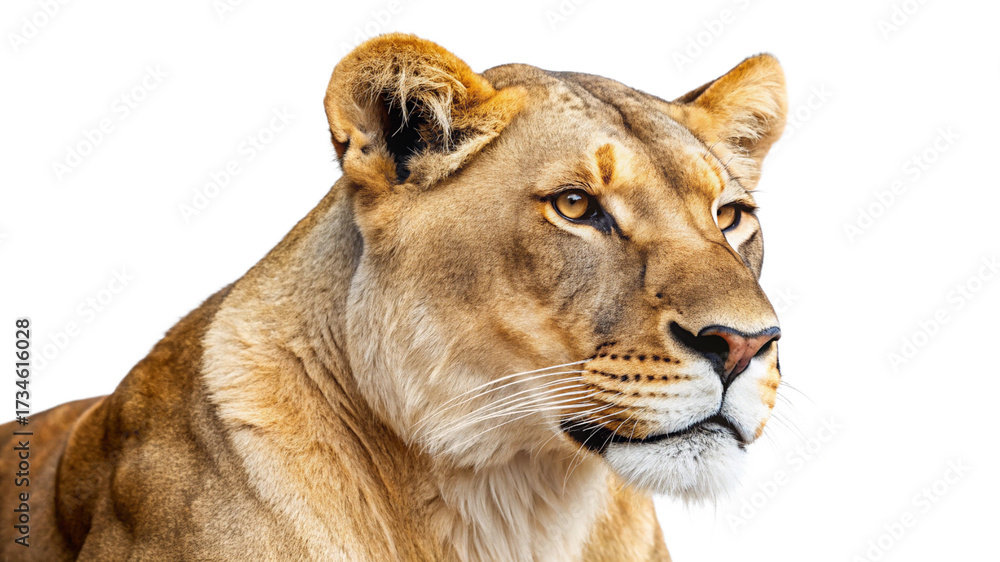 Fototapeta premium female-lion-view-from-the-side-isolated-on-white-background.