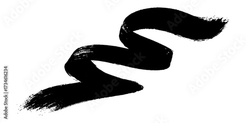 Single one black paint brush stroke isolated on white background. Smudged black mascara isolated on white background. Cosmetic product swatch. Paint brush stroke