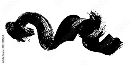 Single one black paint brush stroke isolated on white background. Smudged black mascara isolated on white background. Cosmetic product swatch. Paint brush stroke