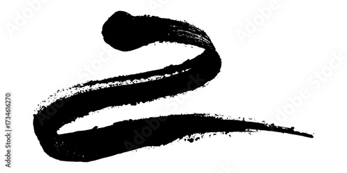 Single one black paint brush stroke isolated on white background. Smudged black mascara isolated on white background. Cosmetic product swatch. Paint brush stroke