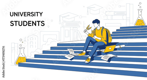 University Student Resting on Stairs While Enjoying Snacks Between Classes and Studying