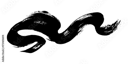 Single one black paint brush stroke isolated on white background. Smudged black mascara isolated on white background. Cosmetic product swatch. Paint brush stroke