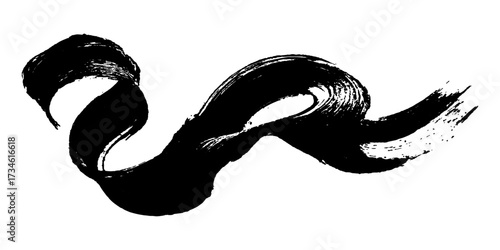 Single one black paint brush stroke isolated on white background. Smudged black mascara isolated on white background. Cosmetic product swatch. Paint brush stroke
