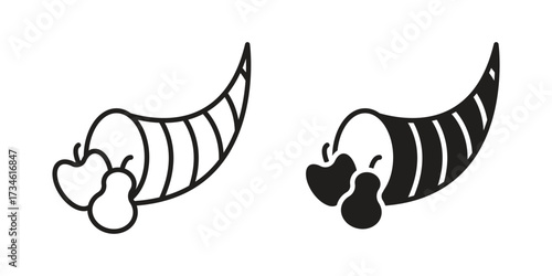 Cornucopia icons in line stroke outline art and clip art