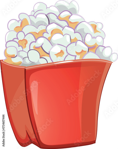 Popcorn in a red striped bucket. Popcorn icon design. Popcorn box isolated on background. Vector illustration.