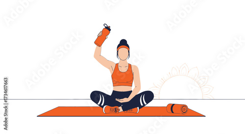 Yoga and hydration, a woman in lotus position holding a water bottle after workout a healthy