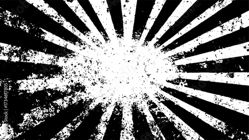 Black and white radial pattern with distressed texture white background. Dust particle and dust grain texture on white background, dirt overlay or screen effect use for grunge background style. 