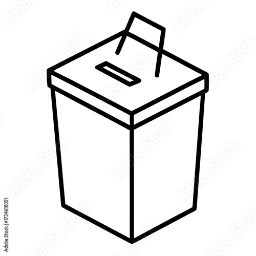 Black white outline drawing of a ballot box a slot on top a flag sticking out