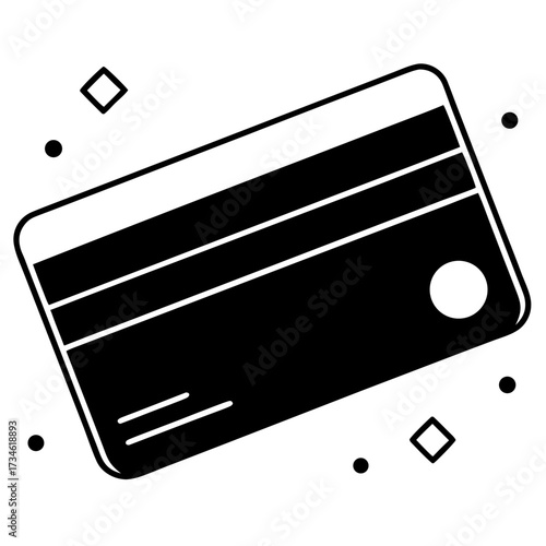 A black white illustration of a credit card small sparkling elements around it