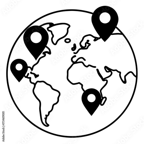 World map location pins indicating travel destinations global connectivity