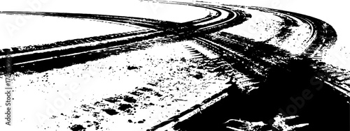Wallpaper Mural Vector black-and-white tire tracks and skid marks isolated white background. Tire trace track wheels texture and background, Auto tire tread grunge, Car wheel tyre tread track black tyre print,  Torontodigital.ca