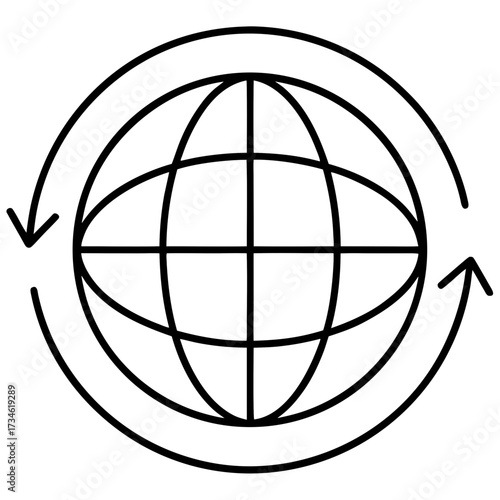 Stylized globe circular arrows indicating global rotation or network