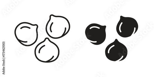 Chickpeas hummus icons in line stroke outline art and clip art