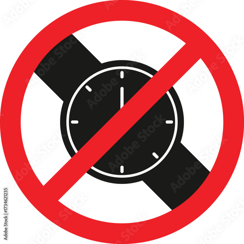 No watch sign. editable vector silhouette. watch is not allowed  

