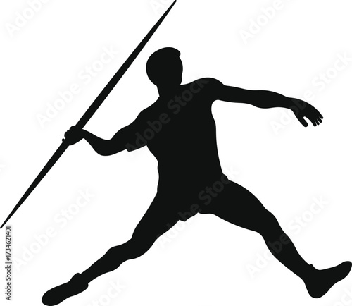 Javelin Throw Silhouette Athletes, Javelin Thrower Silhouette Vector Illustration on White Background