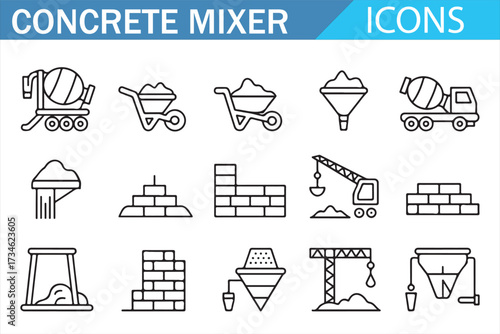 Construction Tools and Vehicles Line Icon Collection