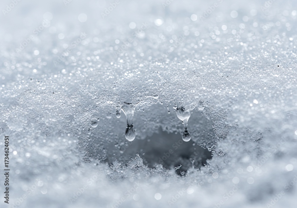 Obraz premium Melting snow with water droplets detailed texture isolated on a white background 