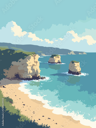 Twelve Apostles, Great Ocean Road, Australia – limestone stacks offshore with surf-cut cliffs and pebble beach, no people