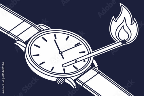 Conceptual vector illustration of a watch being lit with a match