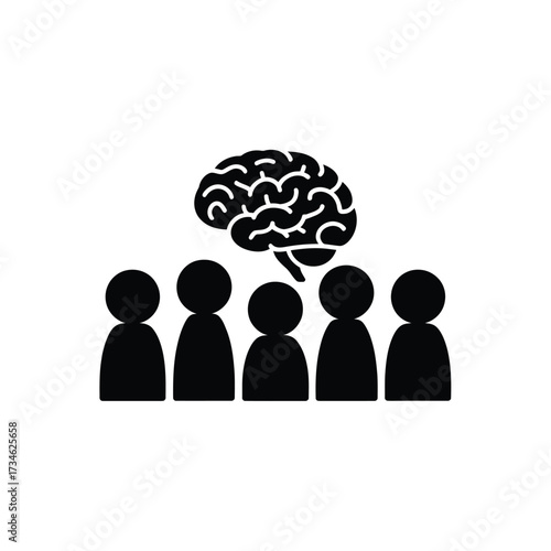 Group of people with a brain symbol above them representing ideas