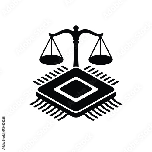 Scales of justice above a computer microchip
