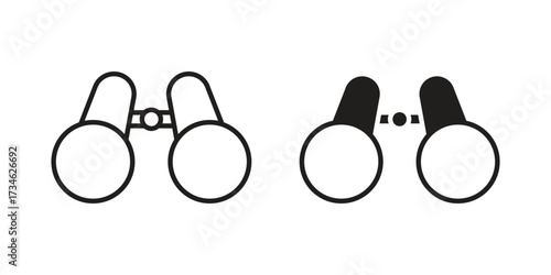 Binoculars icons in line stroke outline art and clip art
