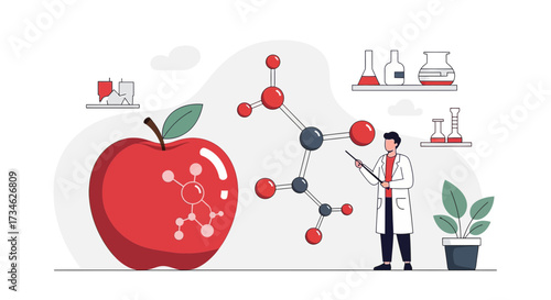 A Scientist Explores the Molecular Composition and Health Benefits of Apples in a Lab